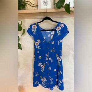 Blue V-Neck Short Sleeve Sundress